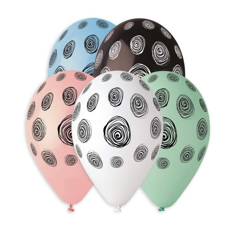 SPIRAL DOTS PRINTED LATEX BALLOONS - ASSORTED