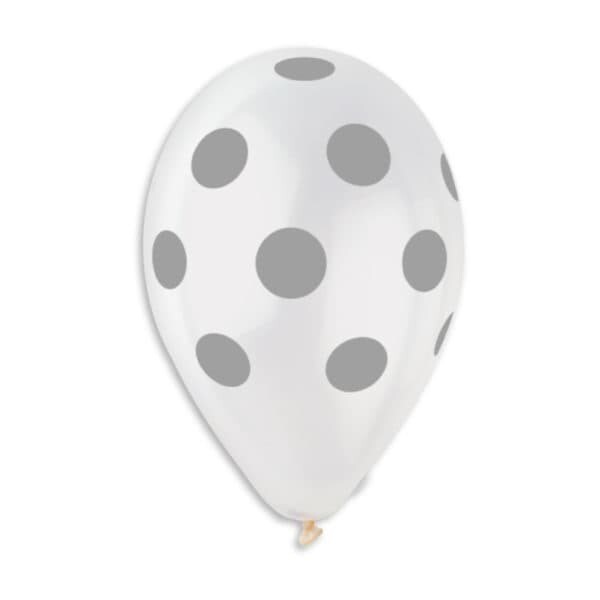 POLKA DOTS SILVER - CRYSTAL LATEX PRINTED BALLOONS