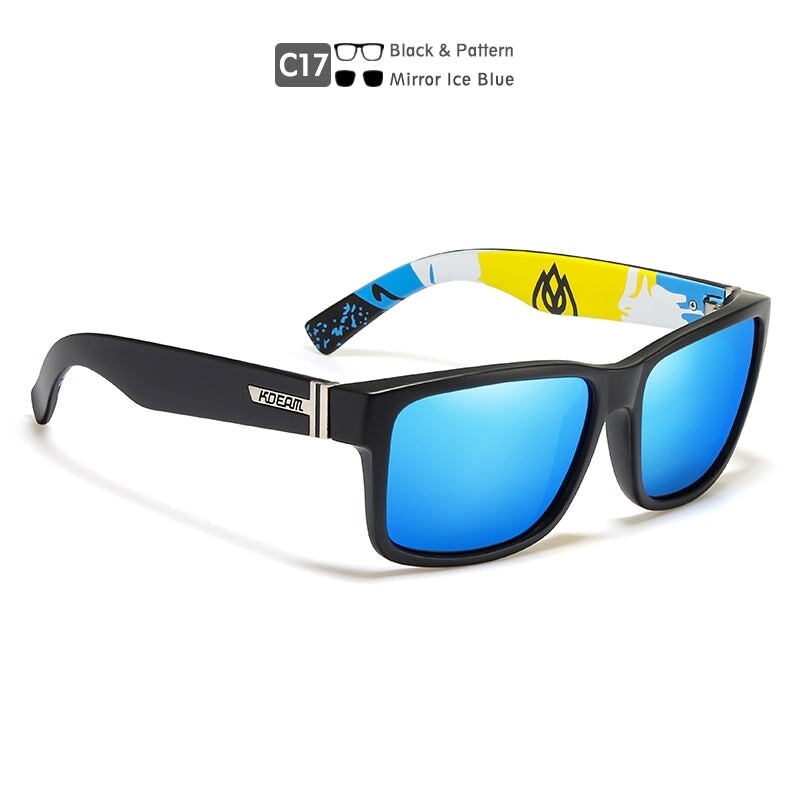Kdeam Black &amp; Pattern with Mirror Ice Blue lenses