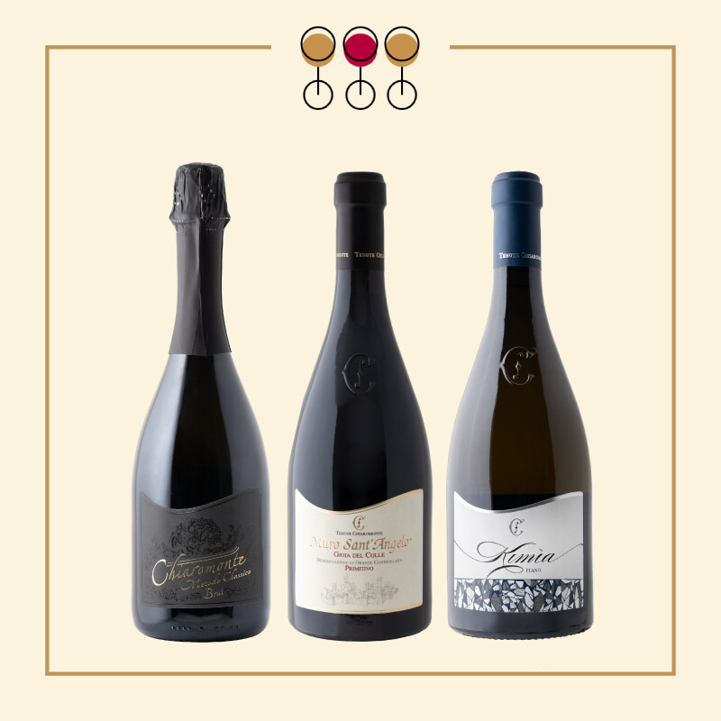 Tris Brut 2021, Primitivo 2020, Fiano 2024 bio