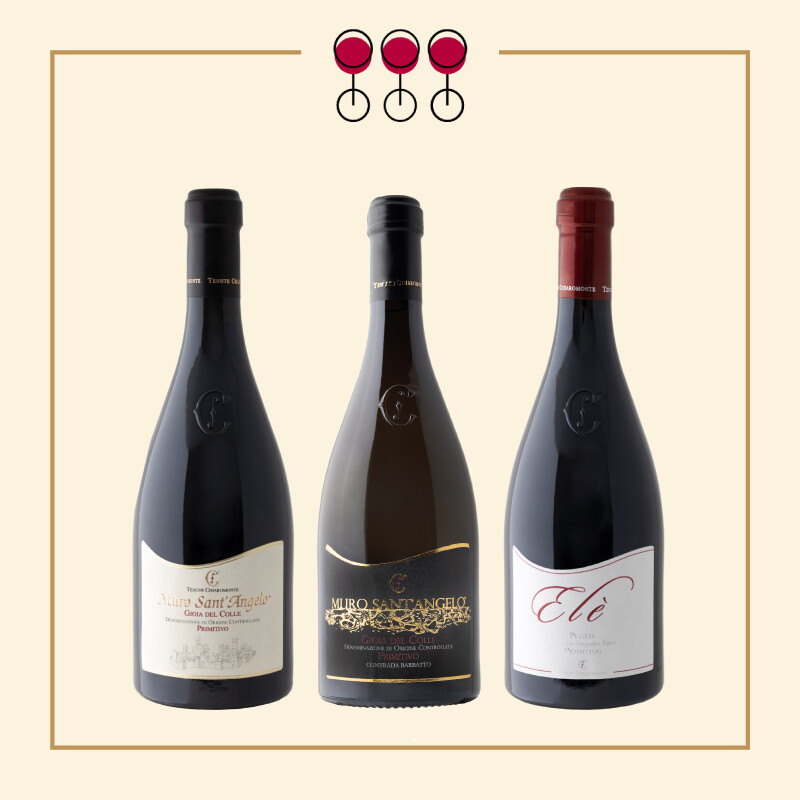Tris Vino Primitivo: Barbatto 2020, Gioia 2021, Elè 2020