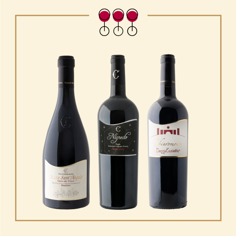 Tris Vino Primitivo: Nigredo, Muro Sant&#39;Angelo, Donna Carlotta