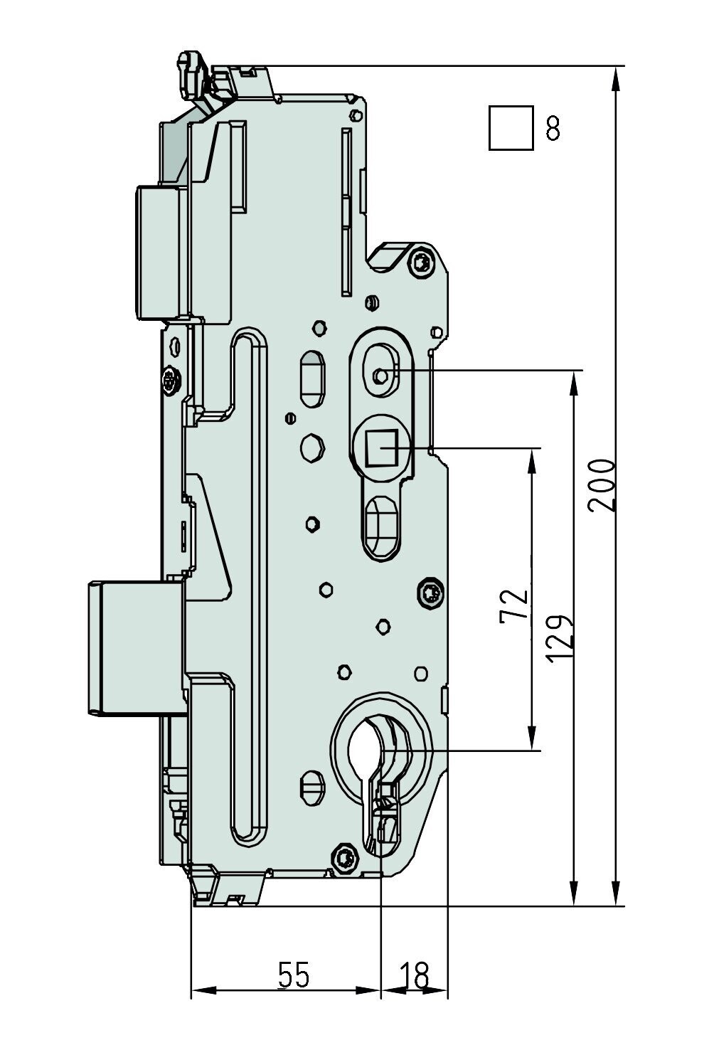 FUHR Reparatur-Hauptschloss für Mehrfach-verriegelungen 72mm Entfernung, Größe: 55