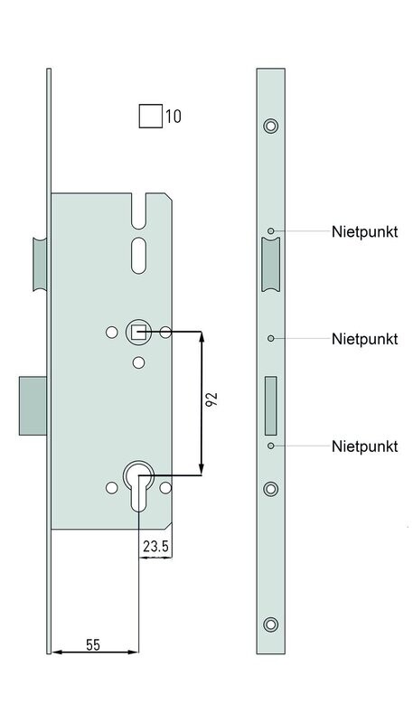 KFV 8092 Reparatur-Hauptschloss für Mehrfach-verriegelungen 92mm Entfernung, Größe: 55