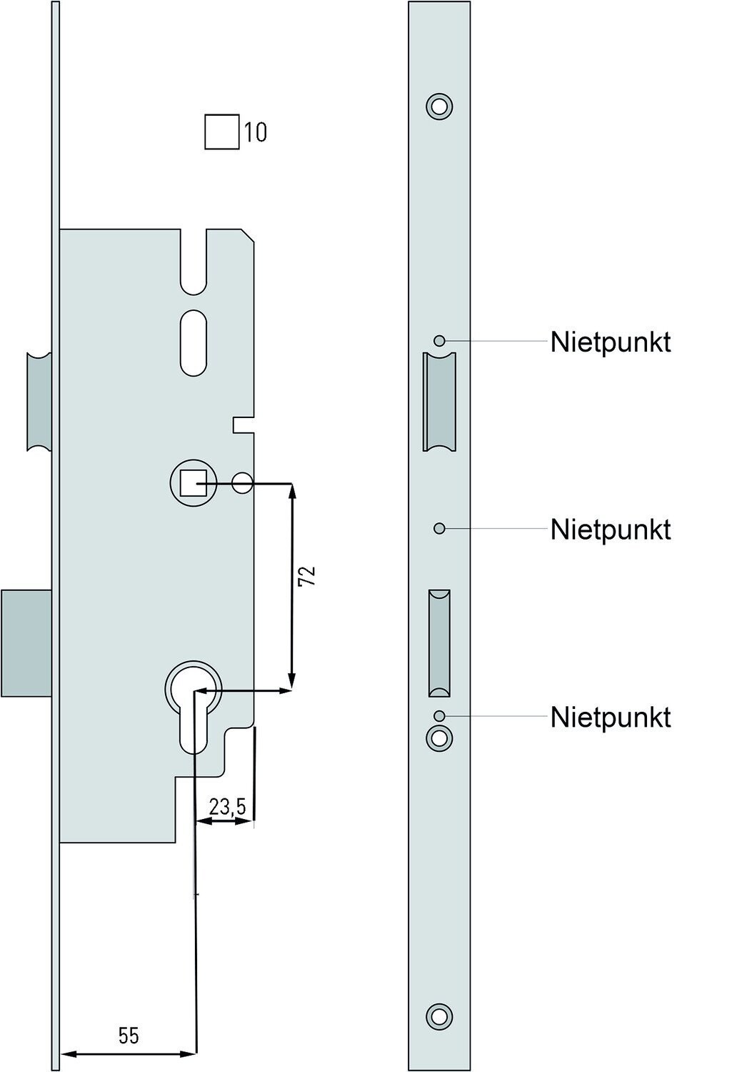 KFV 8772 Reparatur-Hauptschloss für Mehrfach-verriegelungen 72mm Entfernung, Größe: 55