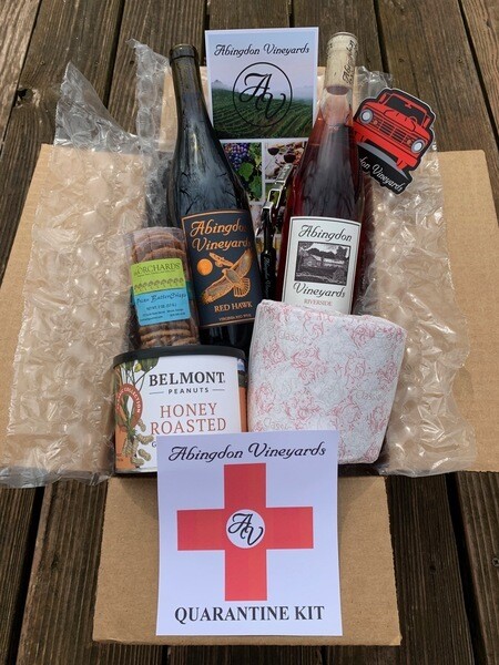 Abingdon Vineyards Quarantine Kit with
Red Hawk and Riverside Rosé Order By Monday Noon for Friday Delivery Abingdon Vineyards Quarantine Kit with
Red Hawk and Riverside Rosé Order By Monday Noon for Friday Delivery