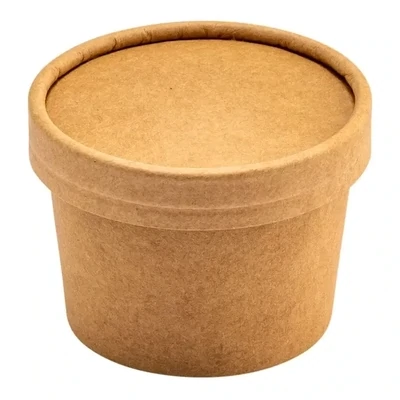 Cup w Lid 12 oz. Kraft Paper Food Cup with Vented Lid - 250/Case