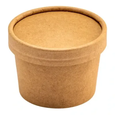 Cup w Lid 12 oz. Kraft Paper Food Cup with Vented Lid - 250/Case