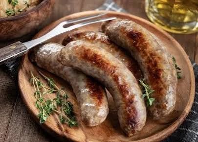 Bratwurst Sausage Link Retail 70/30 Blend, 4/Package, Retail - Avg PC/CS: 0.75 - 12 per case priced per CS Hickory Nut Gap Meats  North Carolina