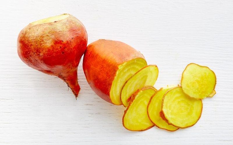 Beets, Gold (with greens), 12 ct bunched Organic M+M Plant Farms Elon, NC