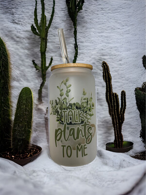 Talk Plants To Me Frosted Glass Can