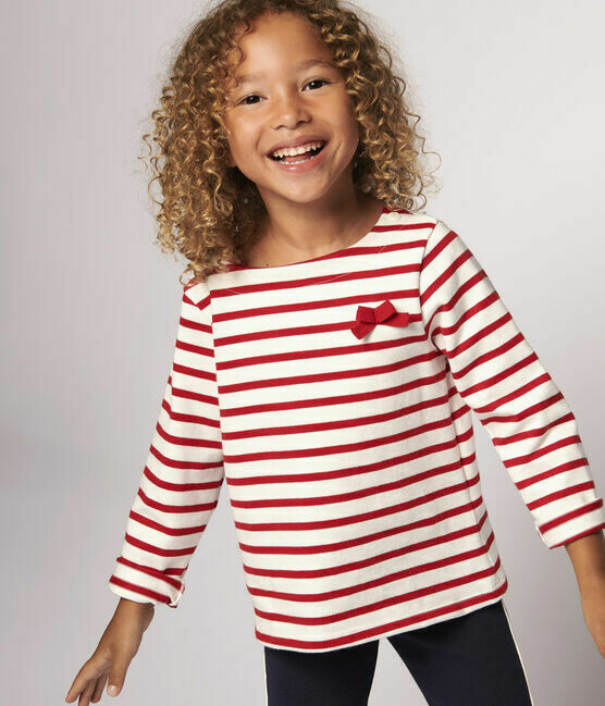 Marinière rayée rouge  avec noeud sur le côté Petit Bateau