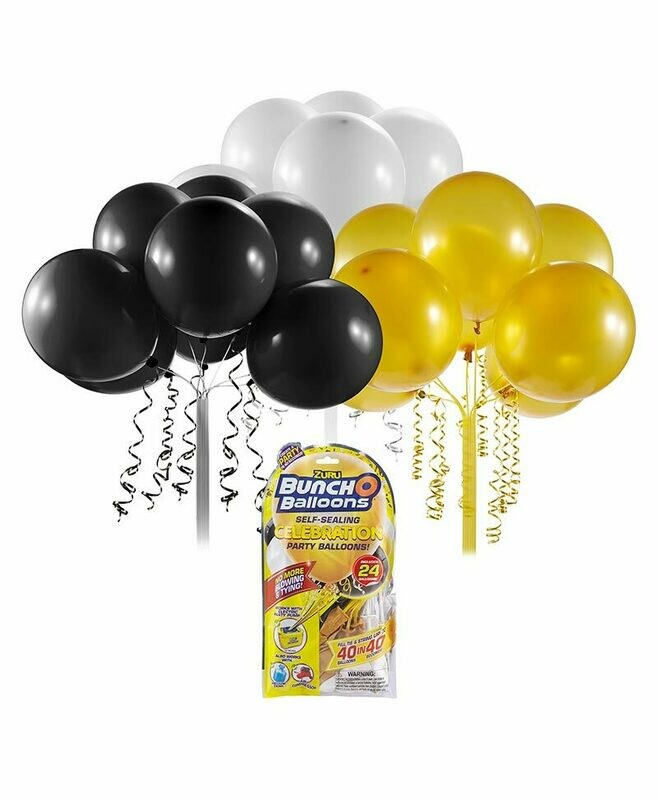 Buncho Ballons d'anniversaire noir, doré et blanc. Recharge de 24 ballons