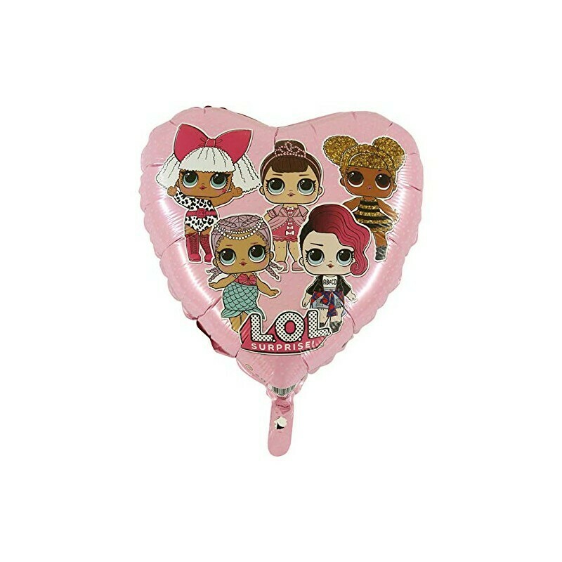 Ballons d'anniversaire  métallique alu coeur L.O.L. lol, à gonfler soit avec de l'air ou de l'hélium