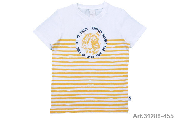 T-shirt blanc rayé orange mandarine avec tigre