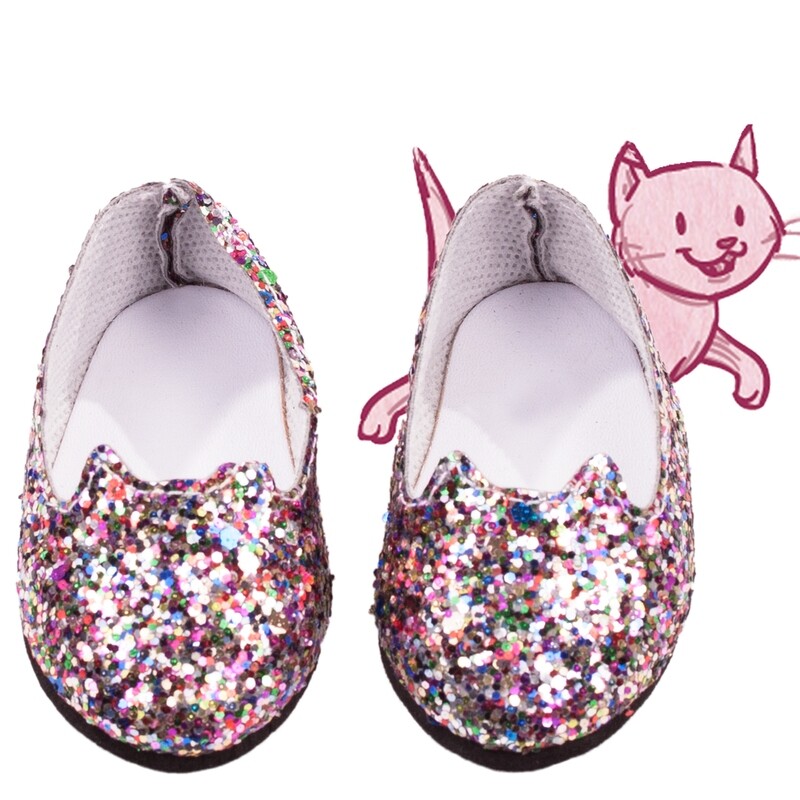 Chaussures chat pailletées pour poupée 50 cm Götz