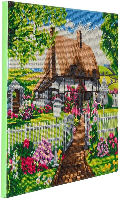 Crystal Art Rose Cottage, pré encadré sur cadre en bois, tableau à diamanter