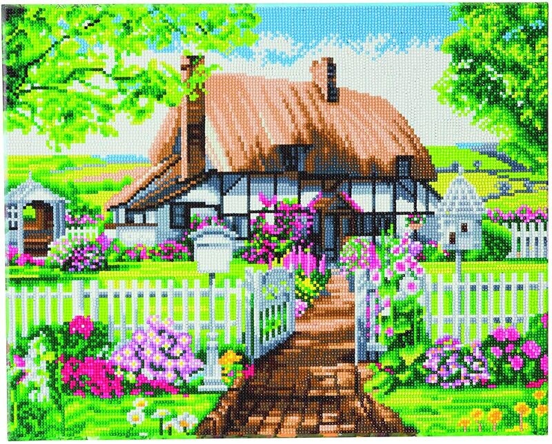 Crystal Art Rose Cottage, pré encadré sur cadre en bois, tableau à diamanter