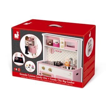 Cuisinière Candy chic Janod 3-8 ans, jeu symbolique de quallité supérieur en bois, cuisine