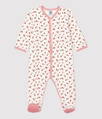Pyjama velours imprimé petites fleurs rouges Petit Bateau