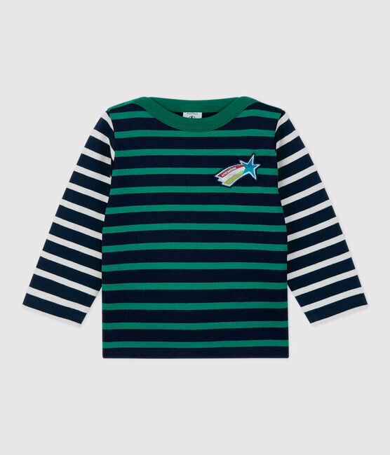 Marinière rayée marine et vert Petit Bateau