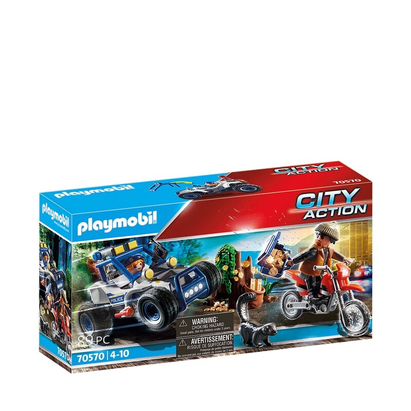 Playmobil Policier avec voiturette et voleur à moto