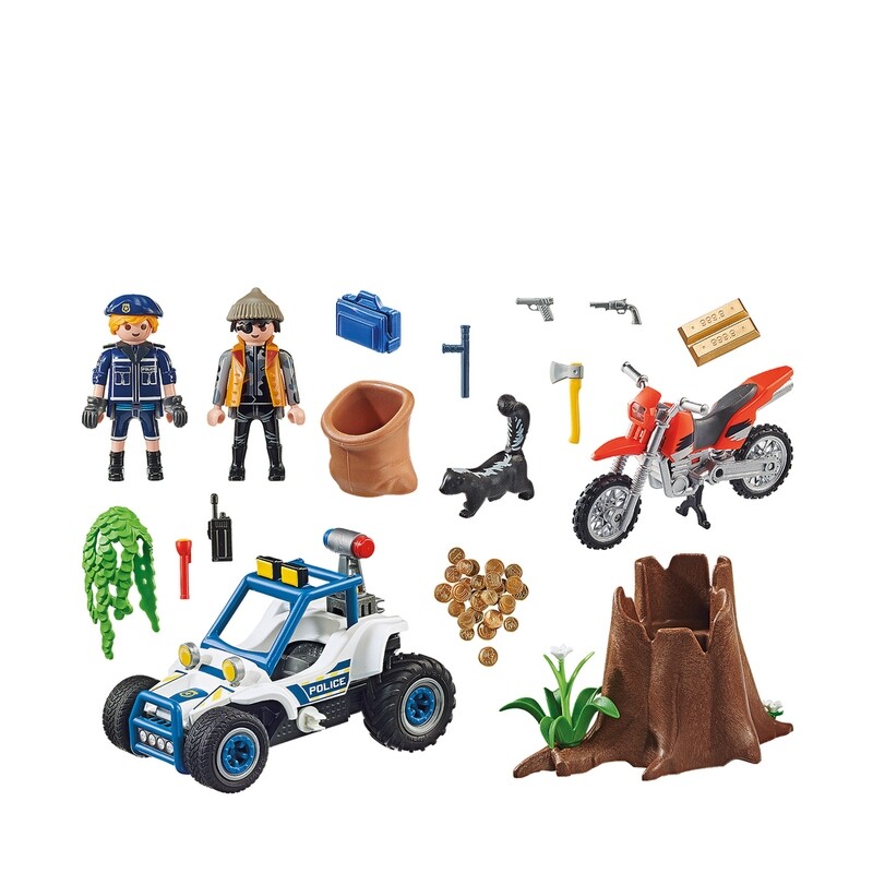 Playmobil Policier avec voiturette et voleur à moto
