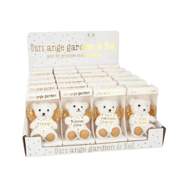 Ours blanc et doré Ange Gardien à suspendre assorti