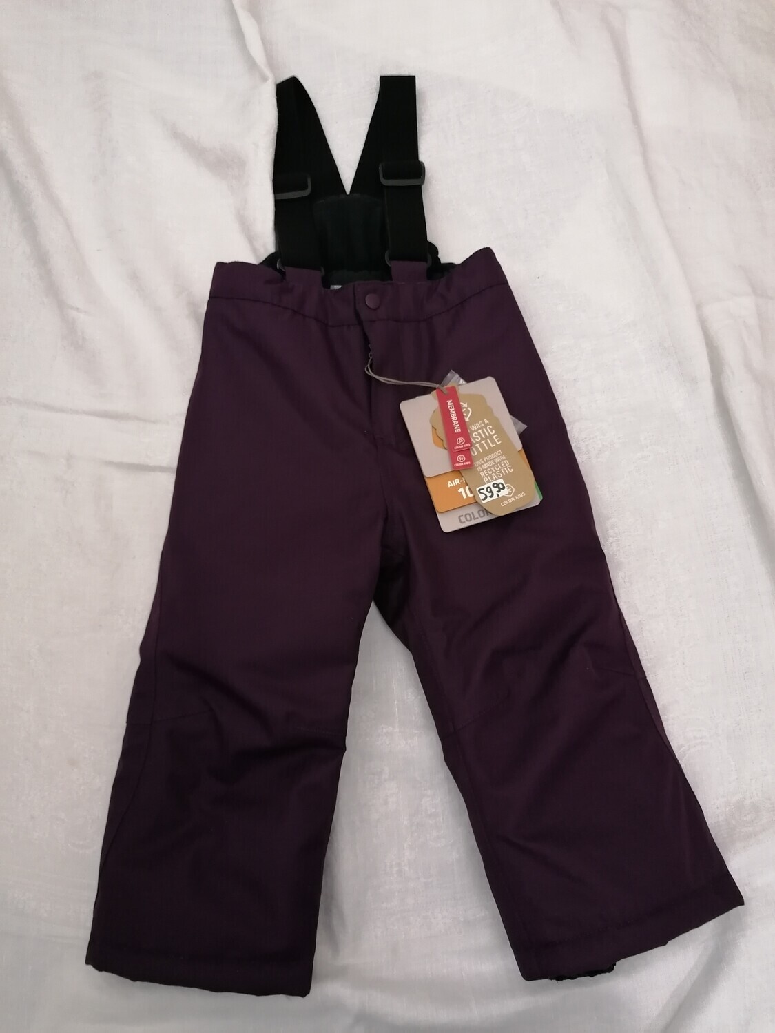 Pantalon de ski couleur violette aubergine à bretelles