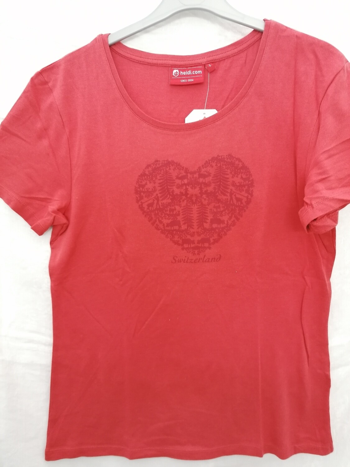 Tee shirt rouge avec coeur en découpage Switzerland pour femme