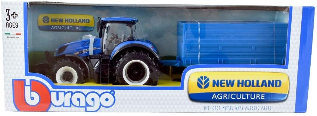 Burago Tracteur New Holland avec remorque, van ou remorque de bois