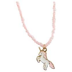 Collier rose perles  avec licorne