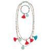 Bracelet et collier petites perles avec pompom de couleurs