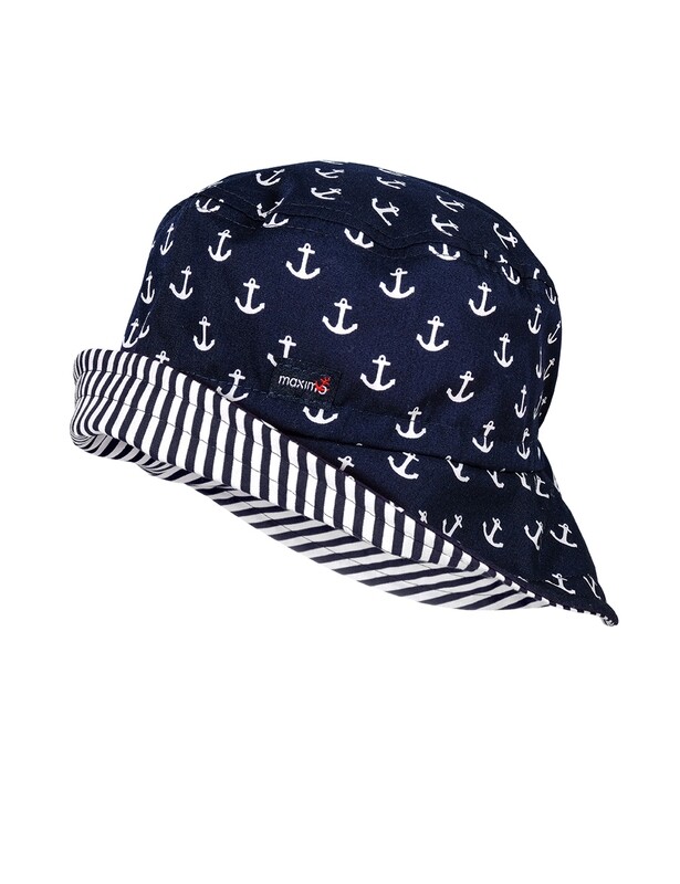 Chapeau d'été marine avec ancres, bordure rayée
