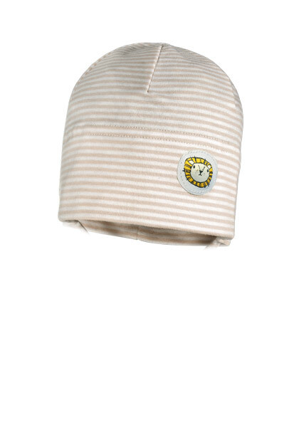 Bonnet coton rayé beige avec lion