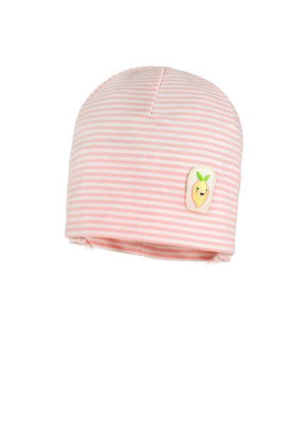 Bonnet en coton rayé saumon avec un fruit rigolo