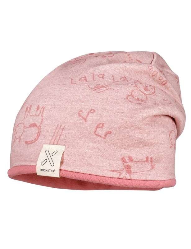 Bonnet en coton rose imprimé chats et chiens