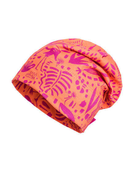 Bonnet en coton orange imprimé violet jungle