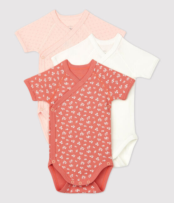 Lot de 3 bodys croisés manches courtes, couleur papaye Petit Bateau