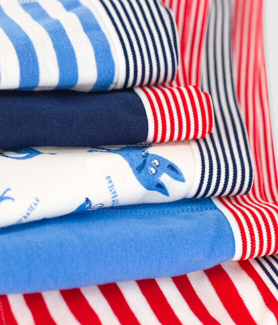 Lot de 5 boxers, ton de bleu, couleur assorti, Petit Bateau