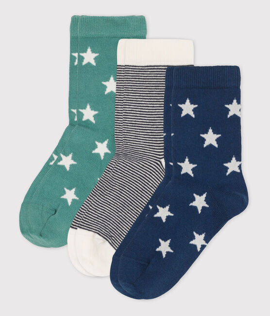 Lot de 3 paires de chaussettes Petit Bateau, bruyère, bleu avec étoiles