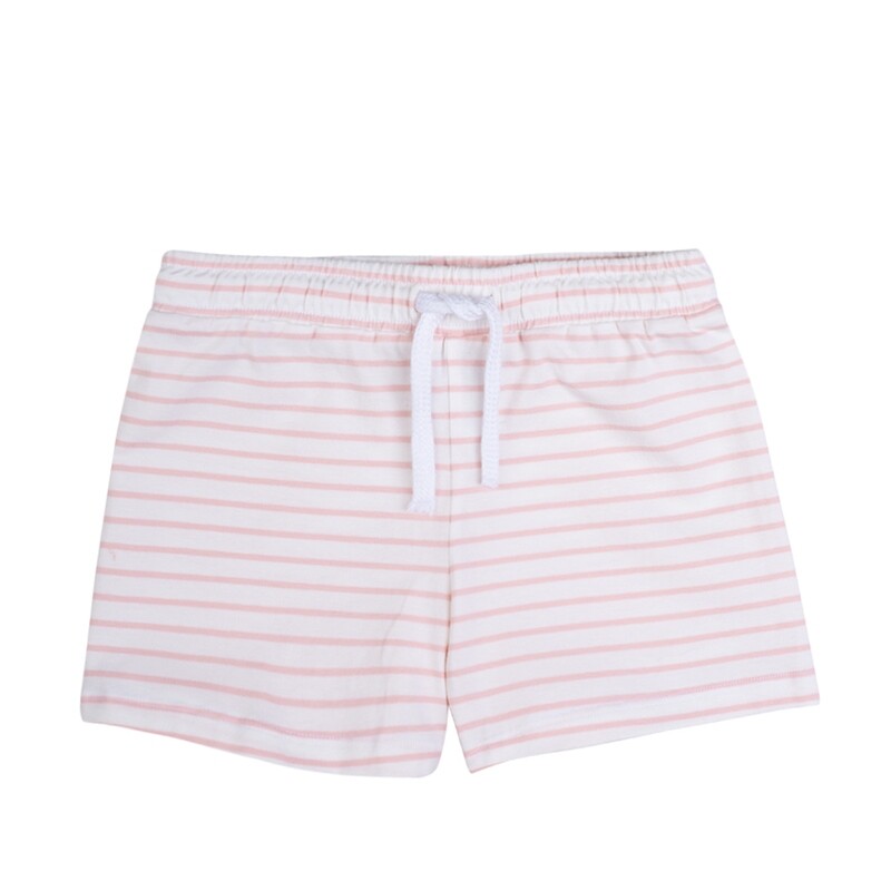 Short rayé couleur papaye avec taille élastique et ficelle