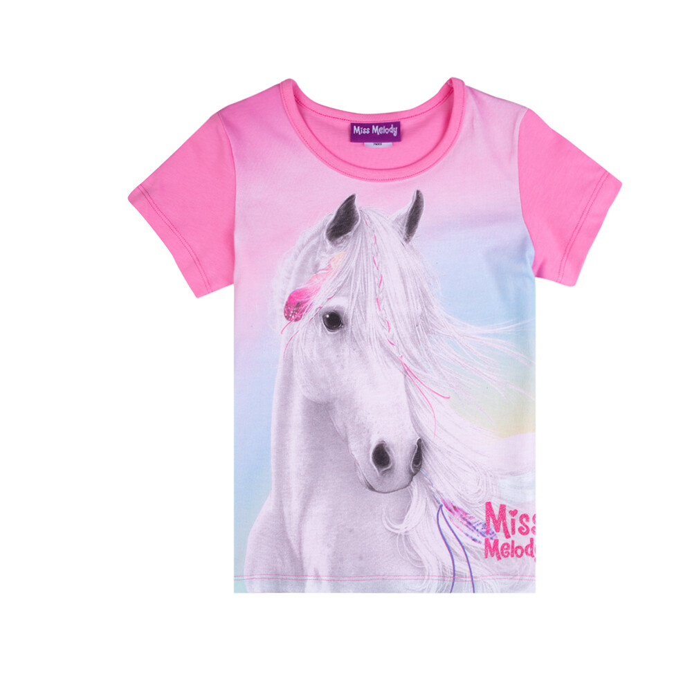 Tee shirt rose Miss Melody avec cheval blanc