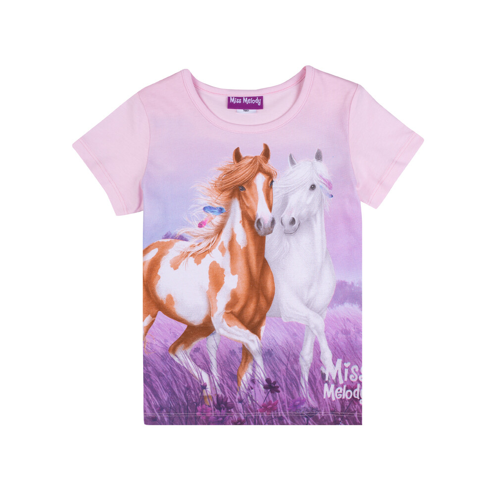 Tee shirt rose violet Miss Melody avec 2 chevaux