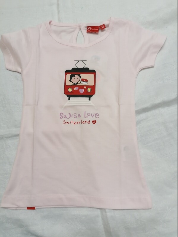 T-shirt rose avec Heidi dans le train Suisse Swiss Love