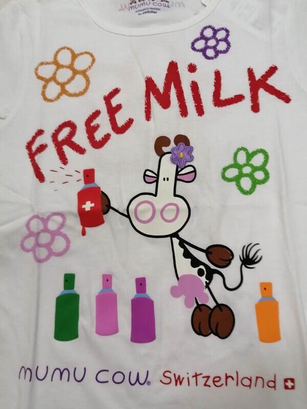 T-shirt blanc imprimé Free Milk Mumu Cow, Lait de  Vache Suisse
