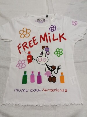 T-shirt blanc imprimé Free Milk Mumu Cow, Lait de Vache Suisse