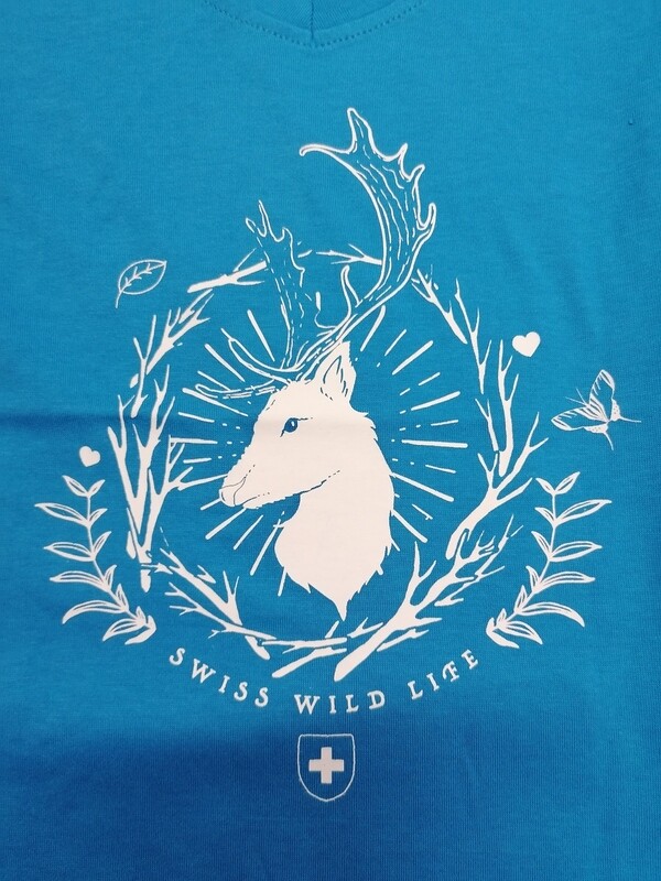 T-shirt bleu avec cerf Suisse - Swiss Wild Life avec croix Suisse