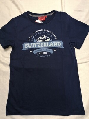 Tee shirt bleu Switzerland Alpine Nature est. 1291 Suisse