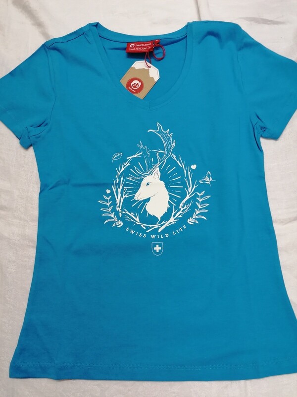 T-shirt bleu avec cerf Suisse - Swiss Wild Life avec croix Suisse
